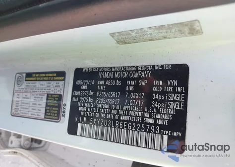 2014 Hyundai Santa Fe Sport 2.4L z USA, uszkodzony, nr VIN 5XYZU3LB6EG225793